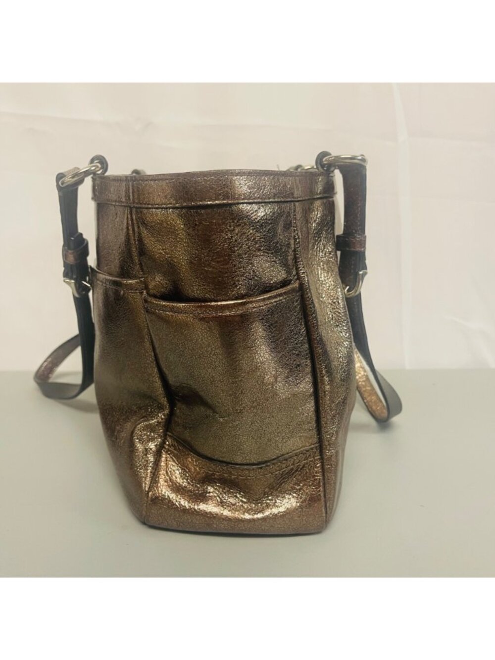 Coach Gallery F17721 Metallic Pewter Leather East West Tote Shoulder Bag Purse - Picture 5 of 16